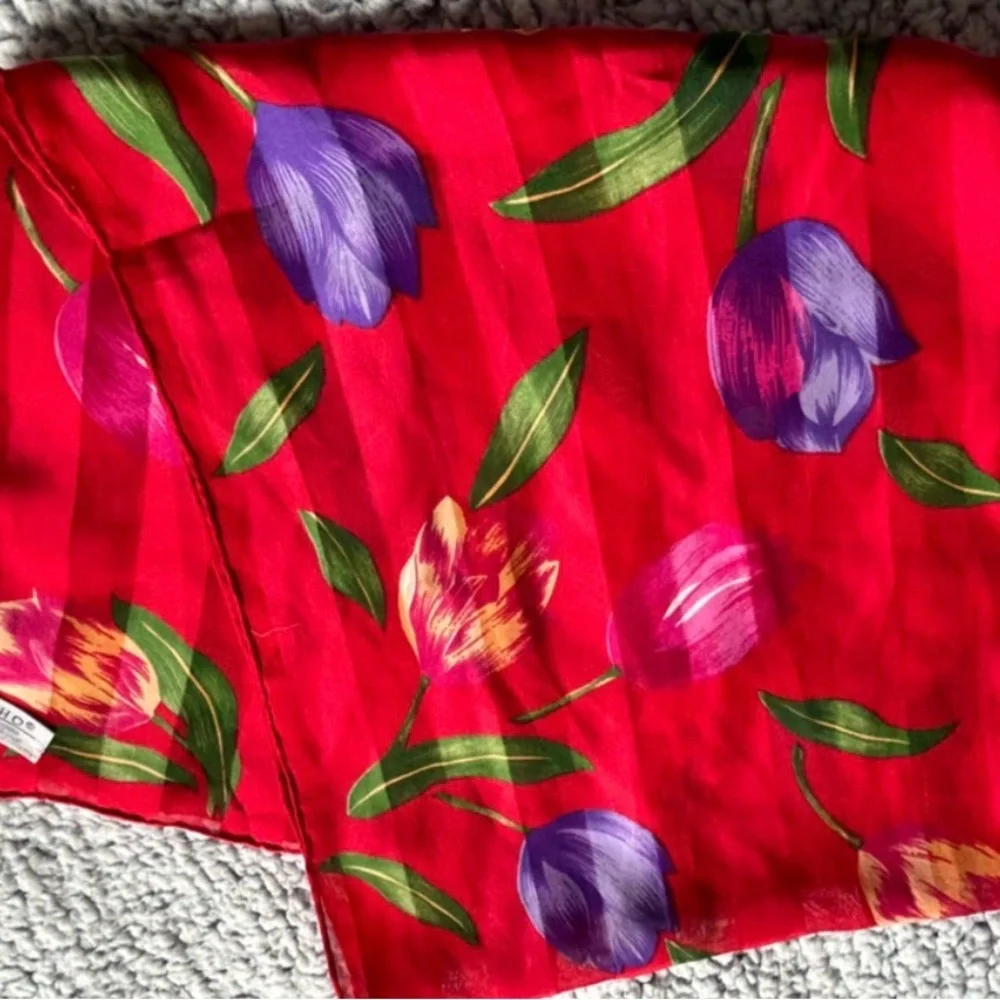 Lot of 5 Vintage Multicolor Floral Silk Striped Scarves Set Echo Flower Spring